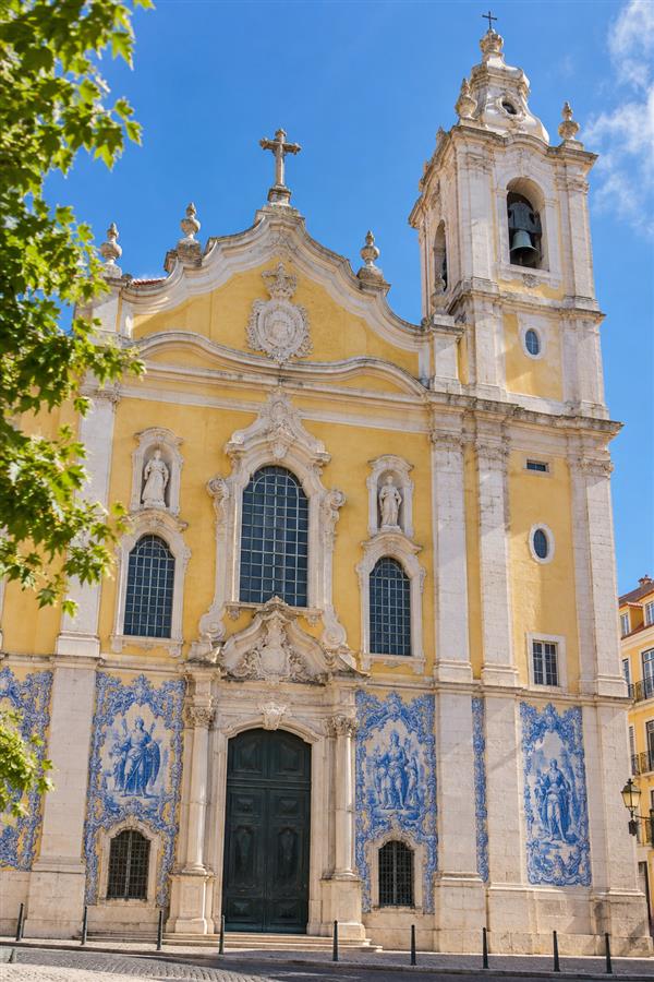 A sunlit Portuguese church with traditional azulejo tiles